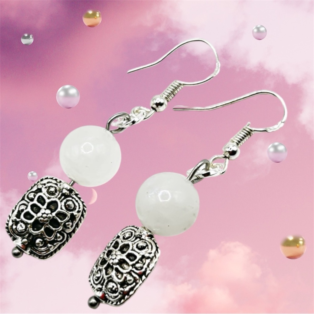 NWOT Sterling silver and stainless steel genuine moonstone earrings - Picture 4 of 11